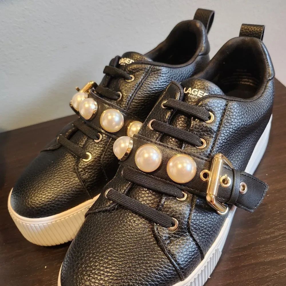 Black Sneakers with Pearl Accents